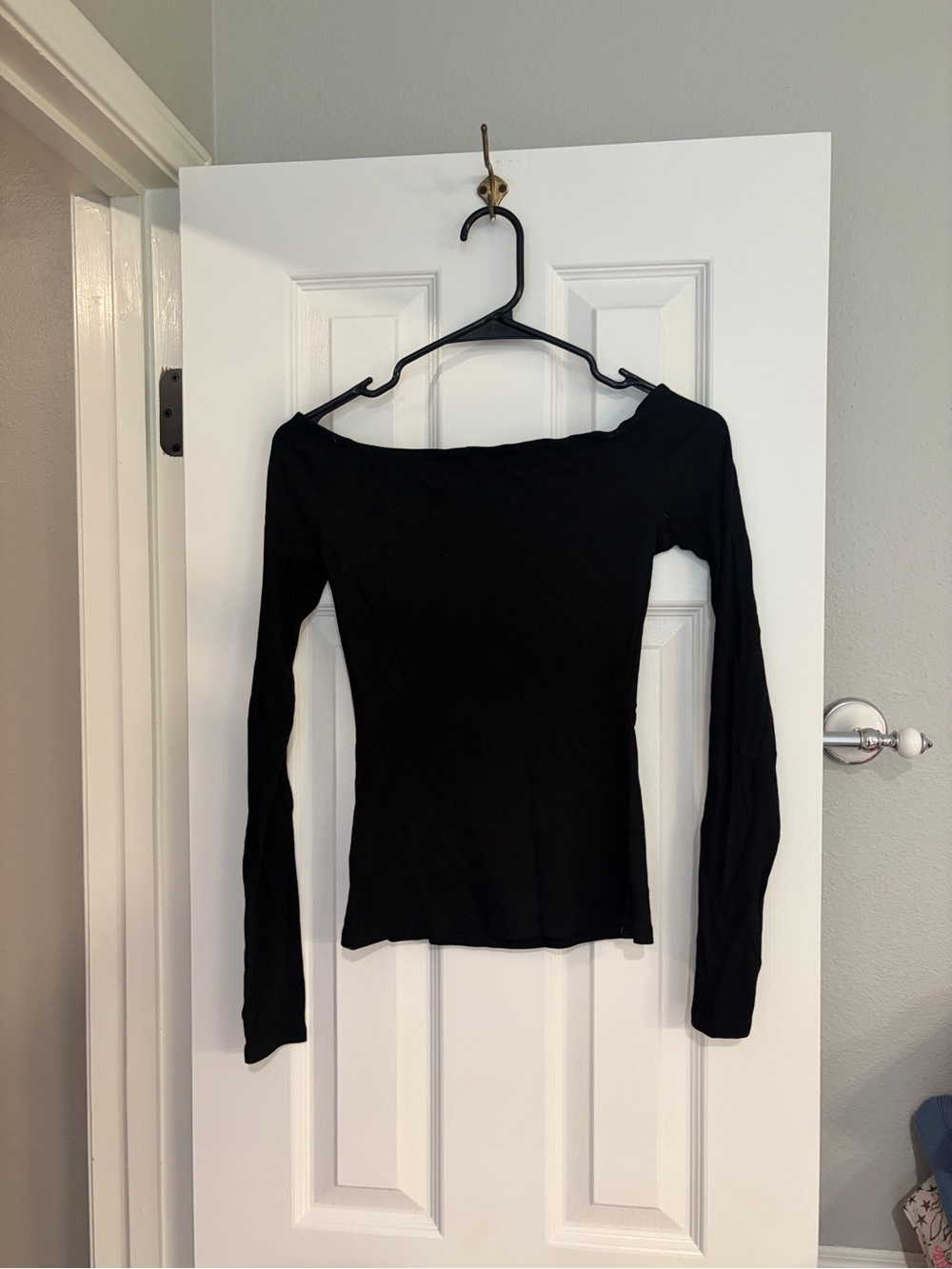 Show Me Your Mumu Marnie Off Shoulder Top XS Black Ribbed Long Sleeve - Picture 6 of 6